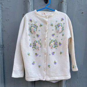 Vintage  Simpsons Appliqué Lambswool Angora Cardigan Sweater, 2-3 years old